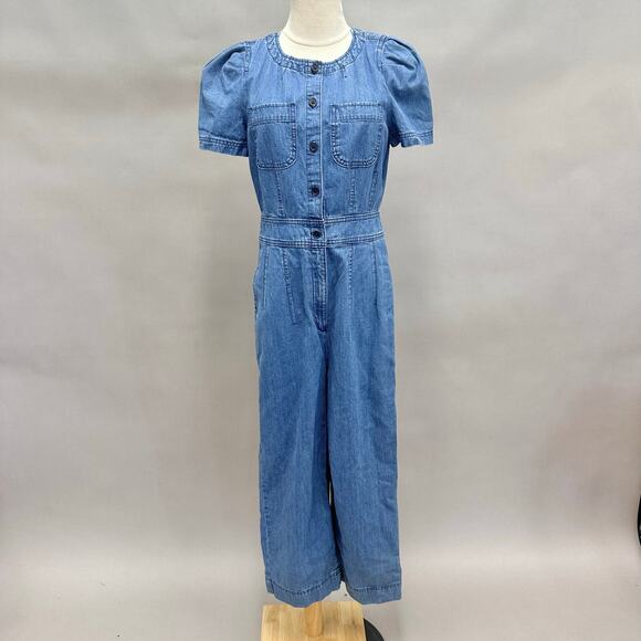 J. Crew Point Sure Patch-pocket utility jumpsuit in indigo denim Size 4 Wide Leg - Picture 16 of 16